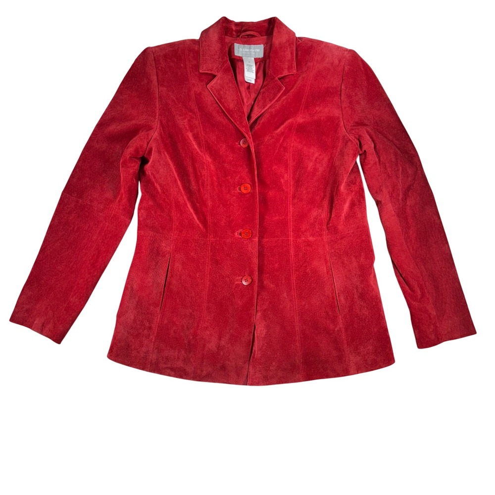 Vintage Liz Claiborne Collection‎ Red Suede Leather Blazer Jacket Women's Size M